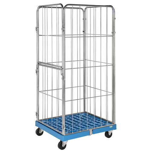 Roll-contenedor 4 lados - base de plástico y semiabertura abatible - Capacidad 400 kg