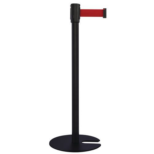 Poste negro con correa - 2 m - Acero - Base apilable - Manutan Expert