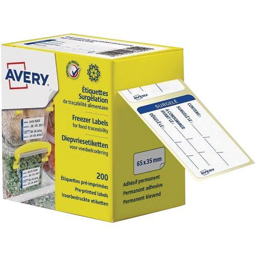 Etiquetas de congelación preimpresas para trazabilidad alimentaria - Lote de 200 - Avery