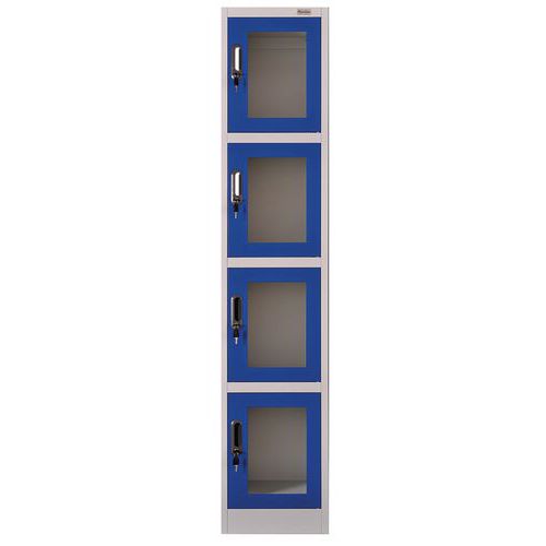 Taquilla con puerta transparente con 4 compartimentos - 450 mm de fondo - Sin montar - Manutan Taquilla con puerta transparente con 4 compartimentos - 450 mm de fondo - Sin montar - Manutan