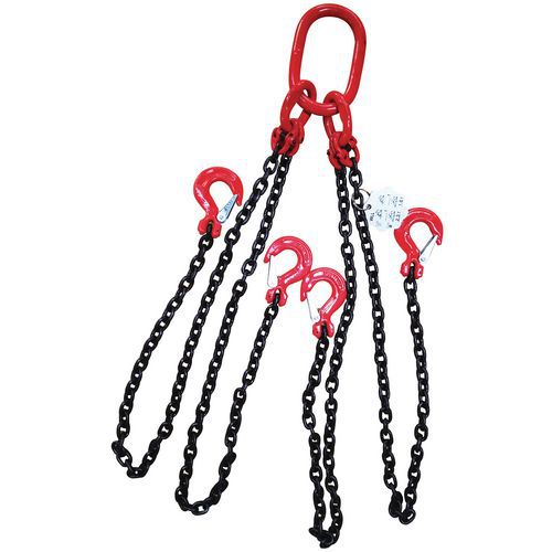 Eslinga con cadena de 4 ramales y gancho de lengüeta - Capacidad 2,36T - Manutan Expert