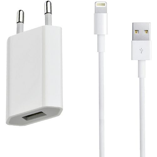 Cargador de CA entrada USB + cable compatible iPhone 5 - Blanco - Moxie
