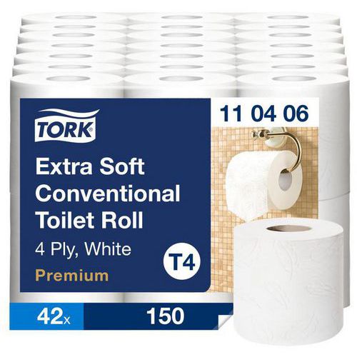 Rollo de papel higiénico extrasuave de 4 capas blanco T4 Premium Rollo de papel higiénico extrasuave de 4 capas blanco T4 Premium