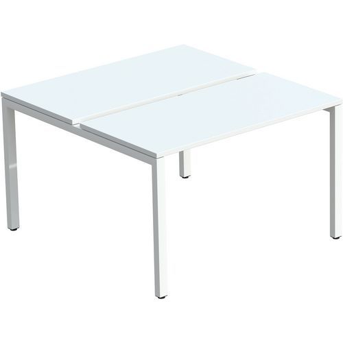 Mesa de escritorio recta compartida patas blancas/tablero blanco - 2 paños - Paperflow