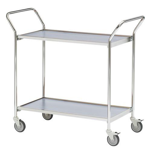 Mesa de acabado gris con ruedas y dos asas - 2 bandejas - Capacidad 150 kg