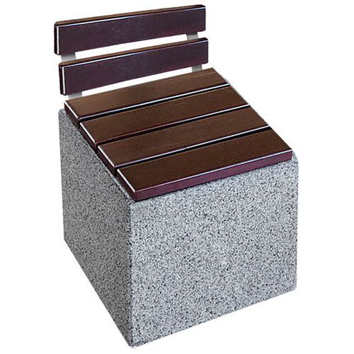 Asiento cúbico Kube de hormigón granítico con asiento y respaldo de madera - Benito Asiento cúbico Kube de hormigón granítico con asiento y respaldo de madera - Benito