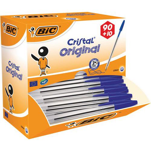 Bolígrafo con capuchón Cristal - Caja de 90 + 10 gratis - Bic® Bolígrafo con capuchón Cristal - Caja de 90 + 10 gratis - Bic®