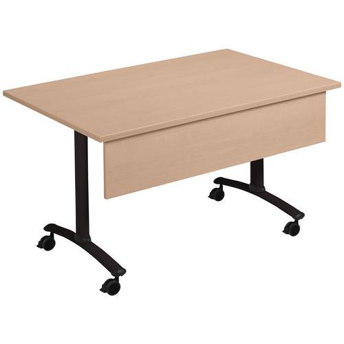 Mesa con tablero laminado rectangular con eje + panel trasero - Manutan Expert
