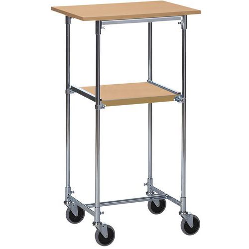 Mesa móvil color roble - 2 bandejas - Capacidad de 50 a 100 kg