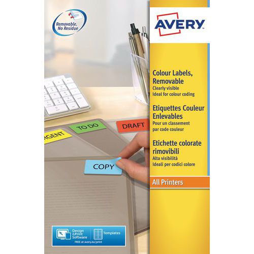 Etiqueta color reposicionable Avery - Impresión láser / inyección de tinta, fotocopiadora