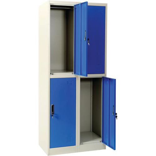 Taquilla de metal con 2 casilleros azules - 2 columnas - Con base - Manutan Expert