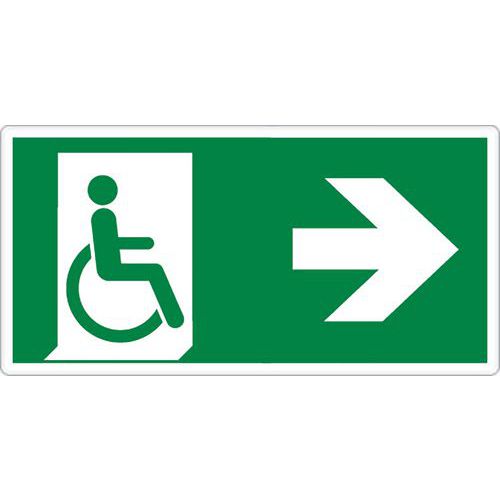 Panel de evacuación - Salida discapacitados por la derecha - Adhesivo Panel de evacuación - Salida discapacitados por la derecha - Adhesivo