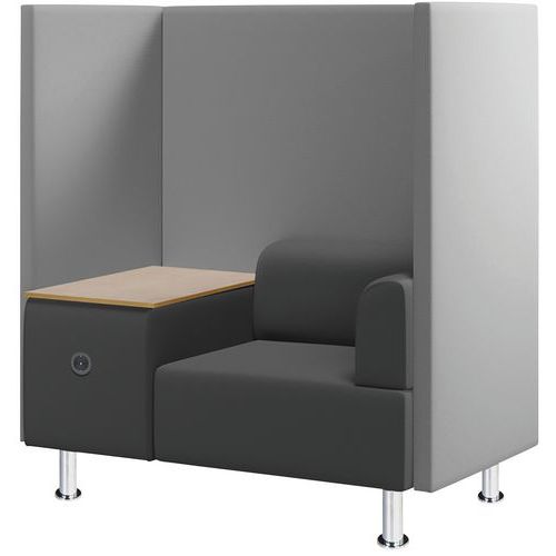 Sillón acústico con bandeja/toma europea gris