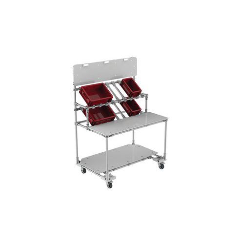Puesto de trabajo móvil con 2 baldas y panel informativo - Trilogiq Puesto de trabajo móvil con 2 baldas y panel informativo - Trilogiq