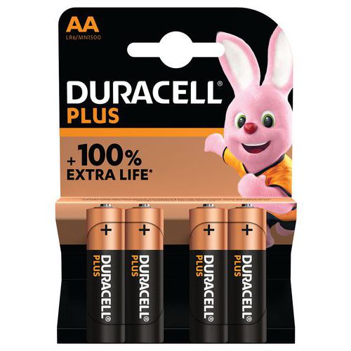 Pila alcalina AA Plus 100 % - 4 unidades - Duracell