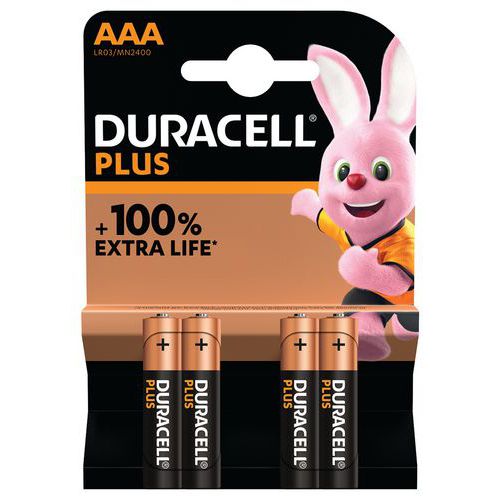 Pila alcalina AAA Plus 100 % - 4 unidades - Duracell