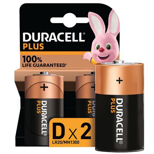 Pila alcalina D Plus 100 % - 2 unidades - Duracell
