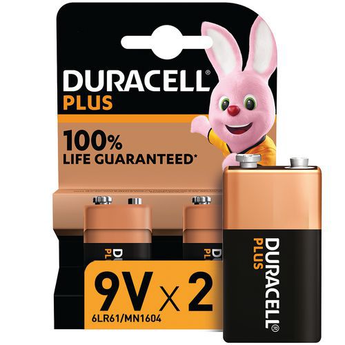 Pila alcalina 9 V Plus 100 % - 2 unidades - Duracell