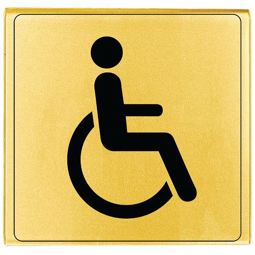 Placa de puerta de plexiglás - Baño para personas discapacitadas - Oro/plata - 90x90 mm - Novap