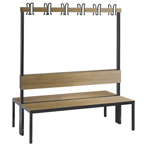 Banco de madera de doble cara con colgadores y respaldo Basic Plus - con y sin rejilla - CP