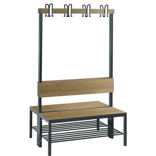 Banco de madera de doble cara con colgadores y respaldo Basic Plus - con y sin rejilla - CP