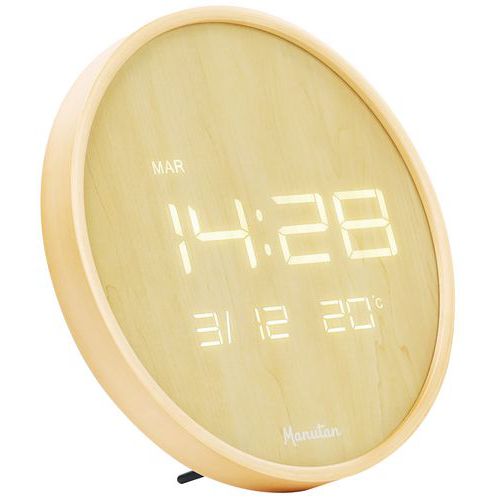 Reloj de pared LED redondo madera - Manutan Expert