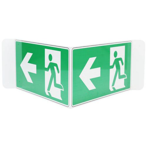 Señal en V de salida de emergencia con flecha a la derecha de aluminio - Manutan Expert