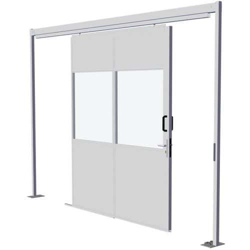 Puerta corredera para cerramientos de taller en chapa de acero - Panel acristalado - Altura 2,51 m
