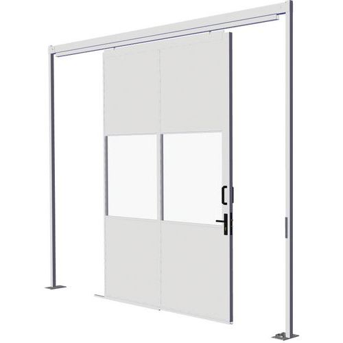 Puerta corredera para cerramientos de taller en chapa de acero - Panel acristalado - Altura 3,01 m
