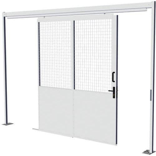 Puerta corredera para cerramientos de taller en chapa de acero - Panel de rejilla - Altura 2,51 m