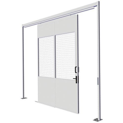 Puerta corredera para cerramientos de taller en chapa de acero - Panel de rejilla - Altura 3,01 m