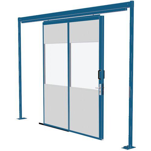 Puerta corredera para cerramientos de taller de melamina - Panel semiacristalado - Altura 2,51 m