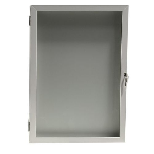 Vitrina de exterior con puerta batiente - Fondo de aluminio - Marco blanco - AME
