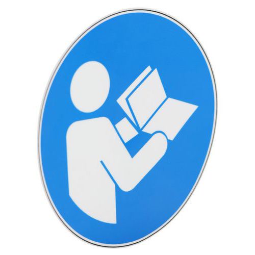 Señal de obligación - Consulte el manual de instrucciones- Adhesivo Señal de obligación - Consulte el manual de instrucciones- Adhesivo