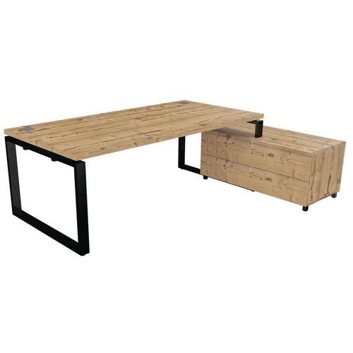 Escritorio recto con mueble de servicio - Patas negras - Buronomic Escritorio recto con mueble de servicio - Patas negras - Buronomic