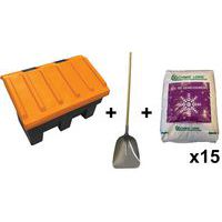 Kit de nieve: 15 sacos de sal de 25 kg + 1 cajón para sal: 1 pala para nieve gratuita