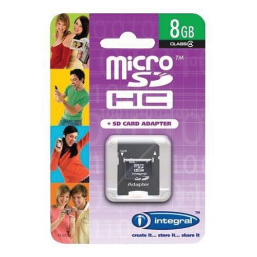 Tarjeta de memoria micro SDHC con adaptador - 8 GB - Integral Tarjeta de memoria micro SDHC con adaptador - 8 GB - Integral