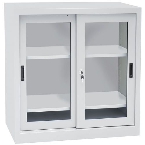 Armarios bajos con puertas correderas CH - Con vitrina - Ancho 100 cm