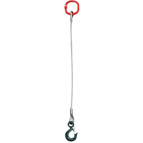 Eslinga de cable de acero 1 ramal - 1 malla simple + gancho de ojal con lengüeta - Capacidad 250 a 7200 kg