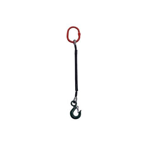 Eslinga de cable de acero plastificado 1 ramal - 1 malla simple + gancho de ojal con lengüeta - Capacidad 250