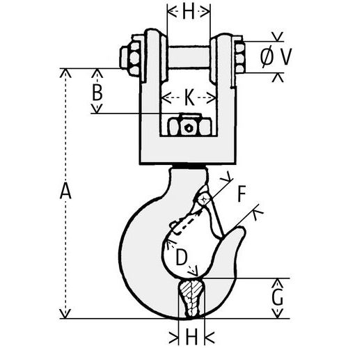 A = Atura totalB = Altura útilD = Colgador ØF = Apertura G = Talón alturaH = Anchura útilV= Ø A = Atura totalB = Altura útilD = Colgador ØF = Apertura G = Talón alturaH = Anchura útilV= Ø