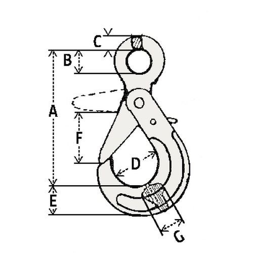 A = Atura totalB = Ø ojalC = ØD = Colgador ØE = Talón alturaF = AperturaG = Grosor A = Atura totalB = Ø ojalC = ØD = Colgador ØE = Talón alturaF = AperturaG = Grosor