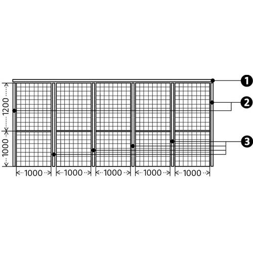 panel de 5.000 mm de ancho1 - perfil en U en la parte superior2 - perfiles en U verticales3 – montantes