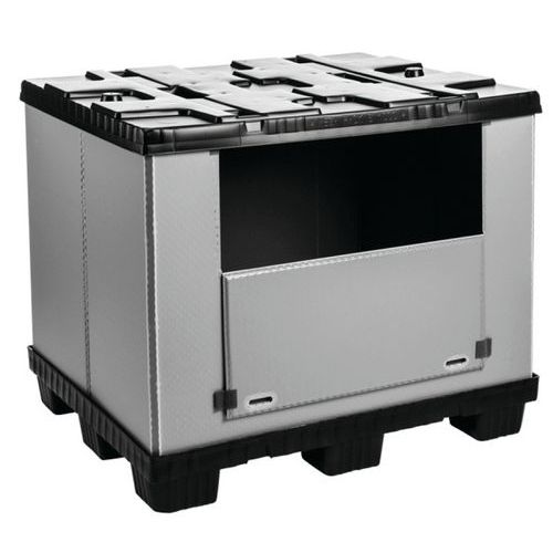 Caja-palet plegable Mega Pack - Con panel lateral abatible - Manutan.es