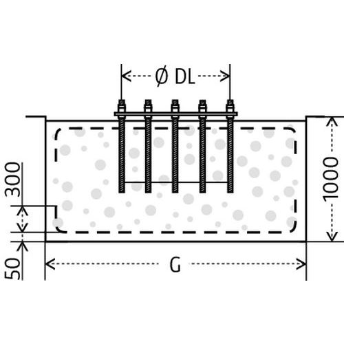 Ø DL - Ø baseG - longitud de placa de fijación Ø DL - Ø baseG - longitud de placa de fijación