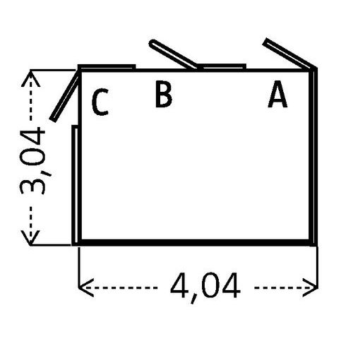 Indique en el pedido la ubicación de las puertas A, B o C. Las puertas se abren únicamente hacia fuera. Dimensiones totales en m. Indique en el pedido la ubicación de las puertas A, B o C. Las puertas se abren únicamente hacia fuera. Dimensiones totales en m.