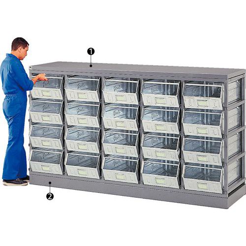 Base y superficie de trabajo para bastidores de almacenamiento para cajas y recipientes Base y superficie de trabajo para bastidores de almacenamiento para cajas y recipientes