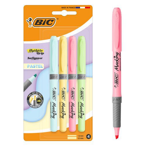 Subrayador Highlighter Grip - Surtido pastel - Lote de 12 - BIC