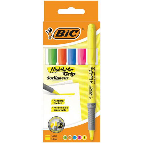 Subrayador BIC Highlighter GRIP - Colores surtidos - Juego de 5 